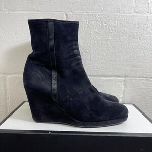 Vintage Prada Wedge Boot Black Suede Zip Side Women's Size 38.5 EU/8.5 US